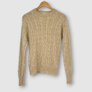 Vintage Robert Scott 100% Pure Shetland Wool Cable Knit Sweater Oatmeal Small